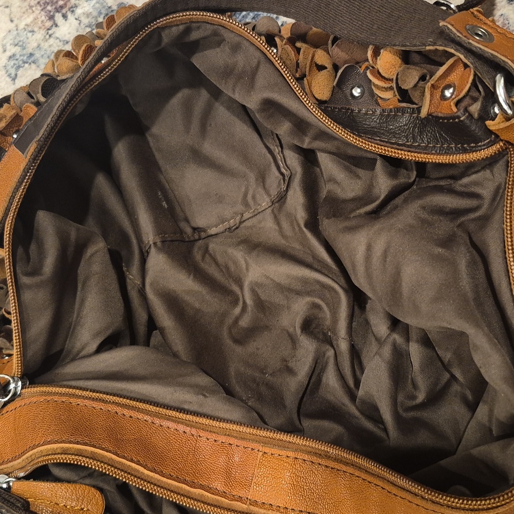 Boho 3D Leather Studded Flower Petal Hobo Crossbody Bag, Double Zipper Closure - Picture 9 of 15